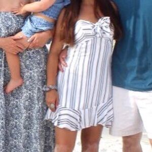 Striped White and Blue Strapless Sundress